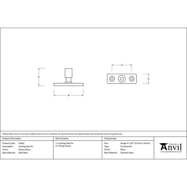 From The Anvil - Locking Stay Pin - Electro Brass - 33462