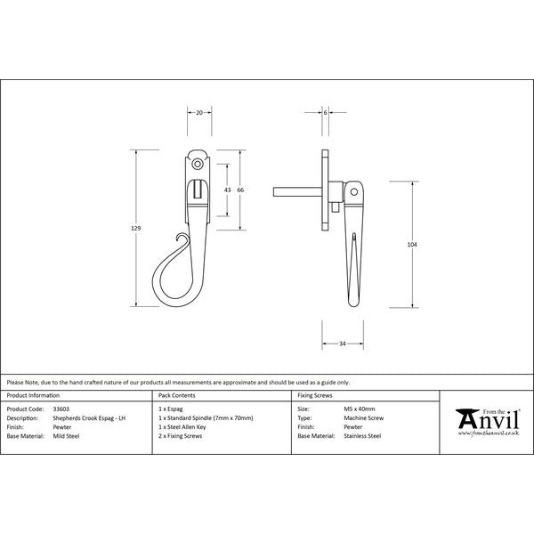 From The Anvil - Shepherd's Crook Espag - LH - Pewter Patina - 33603 - Choice Handles