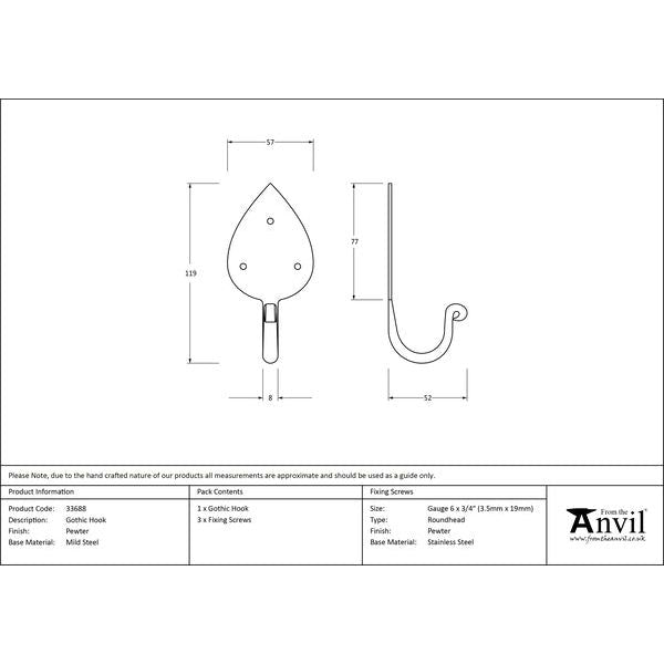 From The Anvil - Gothic Coat Hook - Pewter Patina - 33688 - Choice Handles