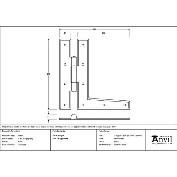 From The Anvil - Black 7" HL Hinge (pair) - 33757