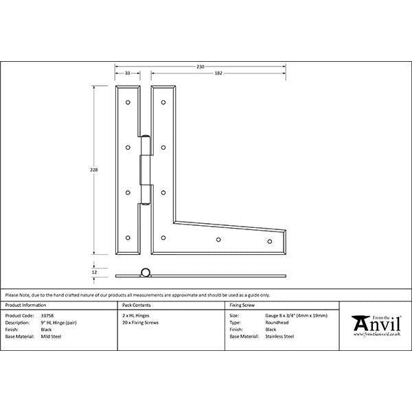 From The Anvil - Black 9" HL Hinge (pair) - 33758