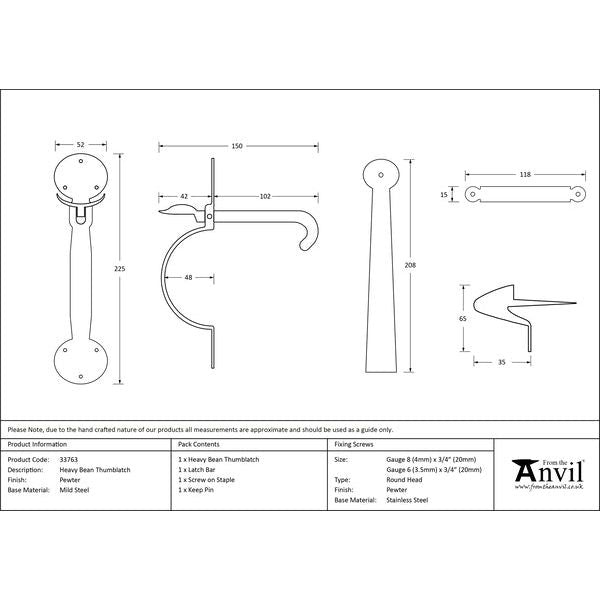 From The Anvil - Heavy Bean Thumblatch - Pewter Patina - 33763