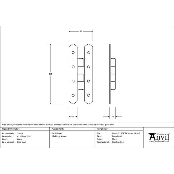 From The Anvil - Black 4" H Hinge (pair) - 33810