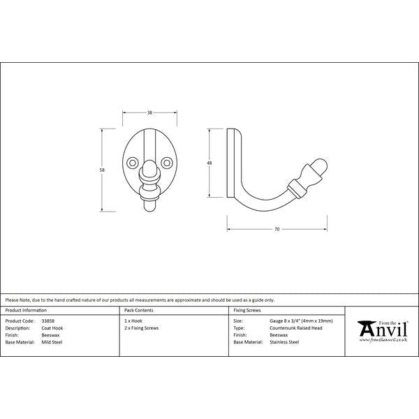 From The Anvil - Coat Hook - Beeswax - 33858 - Choice Handles