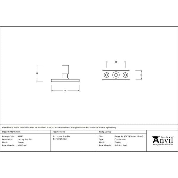 From The Anvil - Locking Stay Pin - Pewter Patina - 33870 - Choice Handles
