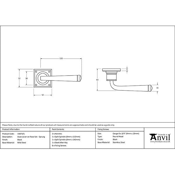 From The Anvil - Black Avon Lever on Rose Set Sprung - Black  - 33873/S