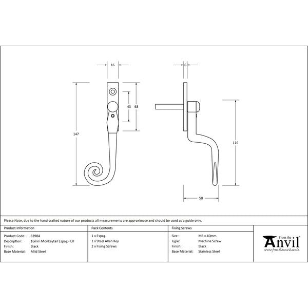 From The Anvil - 16mm Monkeytail Espag - LH - Black - 33984