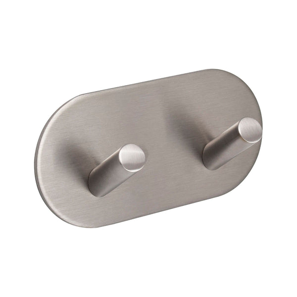 Eclipse - Self Adhesive Double Angled Coat Hook -  Satin Stainless Steel -  34735 - Choice Handles