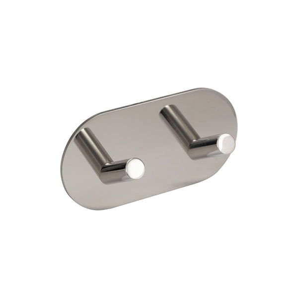 Eclipse - Self Adhesive Double Angled Coat Hook -  Polished Stainless Steel -  34745 - Choice Handles