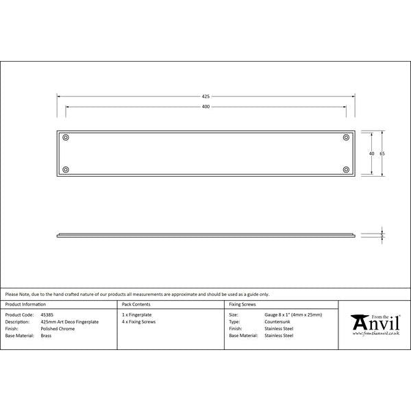 From The Anvil - 425mm Art Deco Fingerplate - Polished Chrome - 45385 - Choice Handles