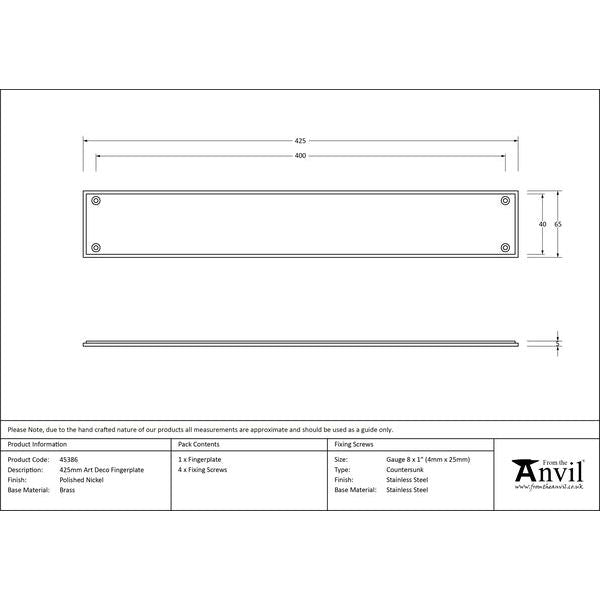 From The Anvil - 425mm Art Deco Fingerplate - Polished Nickel - 45386 - Choice Handles