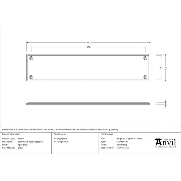 From The Anvil - 300mm Art Deco Fingerplate - Aged Brass - 45389 - Choice Handles
