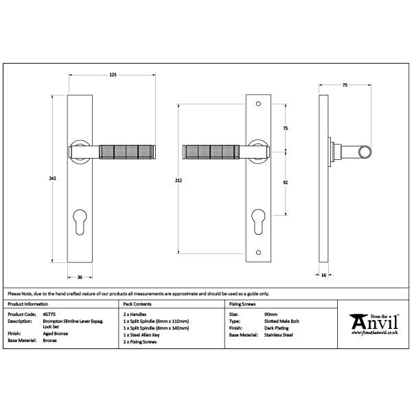 From The Anvil - Brompton Slimline Lever Espag. Lock Set - Aged Bronze - 45775 - Choice Handles