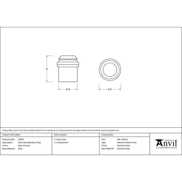 From The Anvil - Satin Chrome Floor Mounted Door Stop - Satin Chrome - 45909