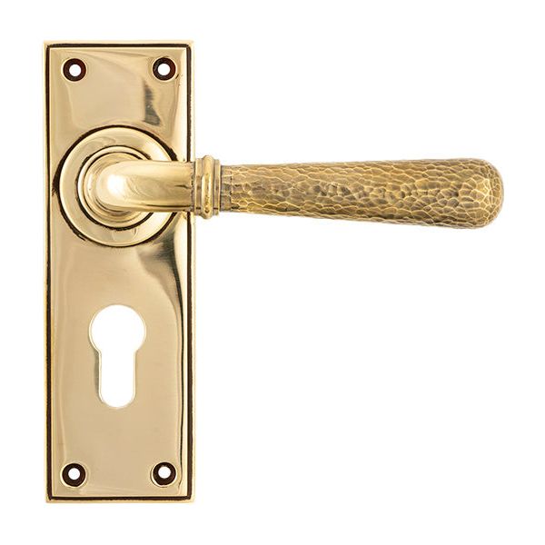 From The Anvil - Hammered Newbury Lever Euro Lock Set - Aged Brass - 46212 - Choice Handles