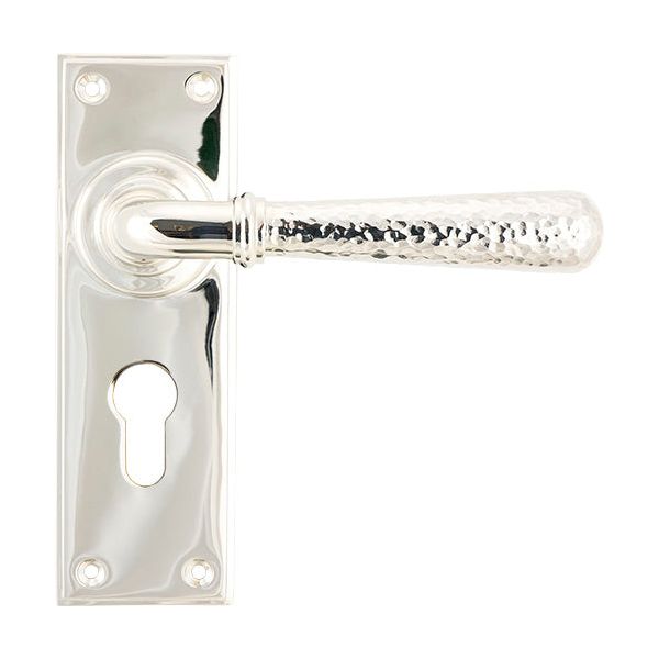 From The Anvil - Hammered Newbury Lever Euro Lock Set - Polished Nickel - 46220