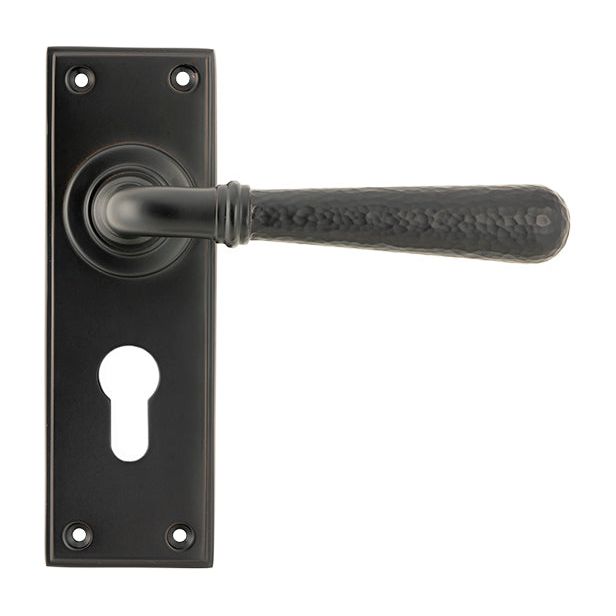 From The Anvil - Hammered Newbury Lever Euro Lock Set - Aged Bronze - 46224 - Choice Handles
