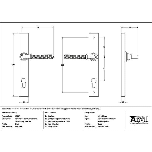 From The Anvil - Black Hammered Newbury Slimline Espag. Lock Set - 46387