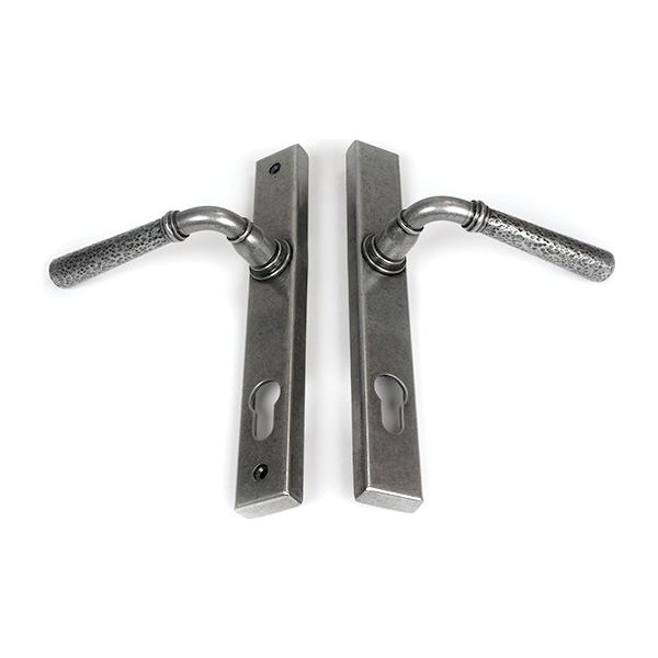 From The Anvil - Pewter Hammered Newbury Slimline Espag. Lock Set - 46389