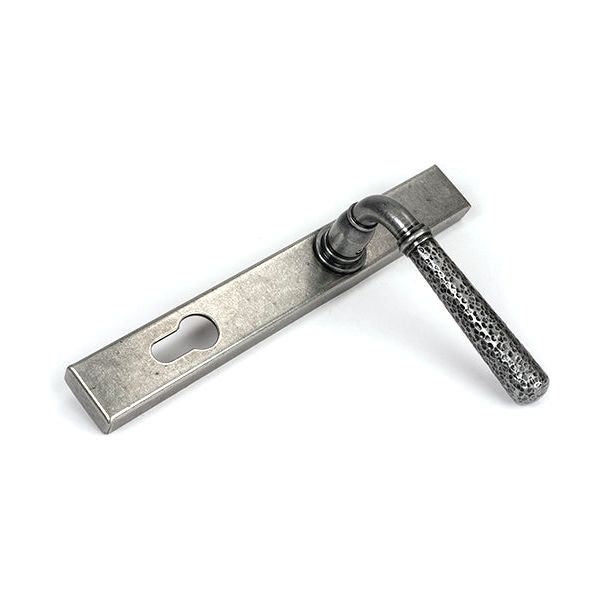 From The Anvil - Pewter Hammered Newbury Slimline Espag. Lock Set - 46389