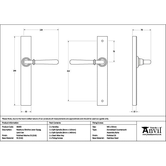 From The Anvil - Polished Marine SS (316) Newbury Slimline Lever Espag. Latch Set - 46405