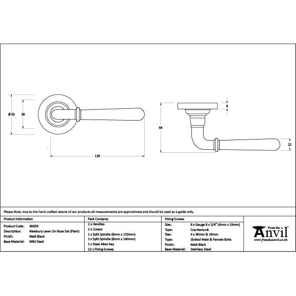From The Anvil - Matt Black Newbury Lever on Rose Set (Plain) - 46459 - Choice Handles