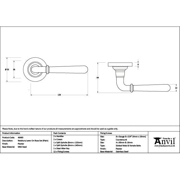 From The Anvil - Pewter Newbury Lever on Rose Set (Plain) - 46463 - Choice Handles