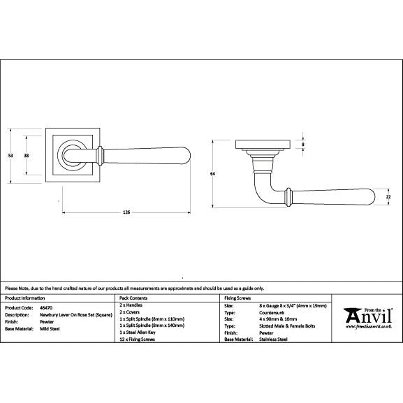 From The Anvil - Pewter Newbury Lever on Rose Set (Square) - 46470 - Choice Handles