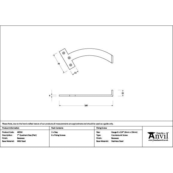From The Anvil - Beeswax 7" Quadrant Stay (Pair) - 46504