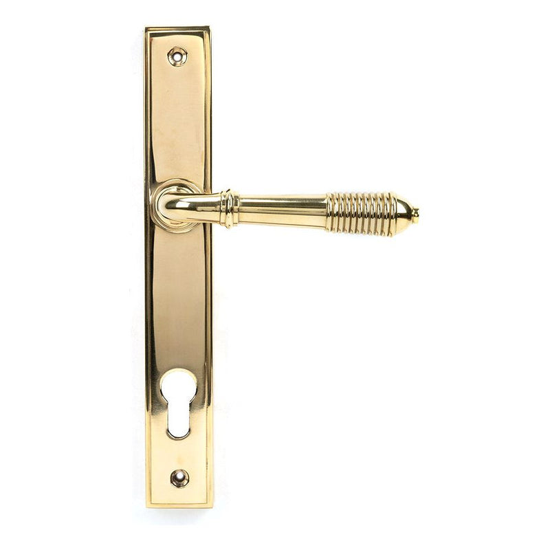 From The Anvil - Reeded Slimline Lever Espag. Lock Set - Polished Brass - 46545 - Choice Handles