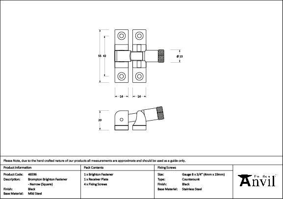 From The Anvil - Black Brompton Brighton Fastener - Narrow (Square) - 46596