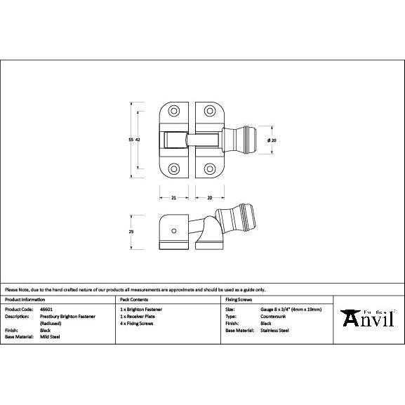From The Anvil - Black Prestbury Brighton Fastener (Radiused) - 46601 - Choice Handles