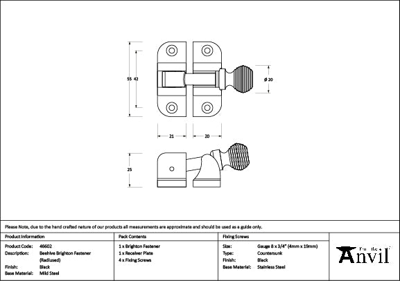 From The Anvil - Black Beehive Brighton Fastener (Radiused) - 46602