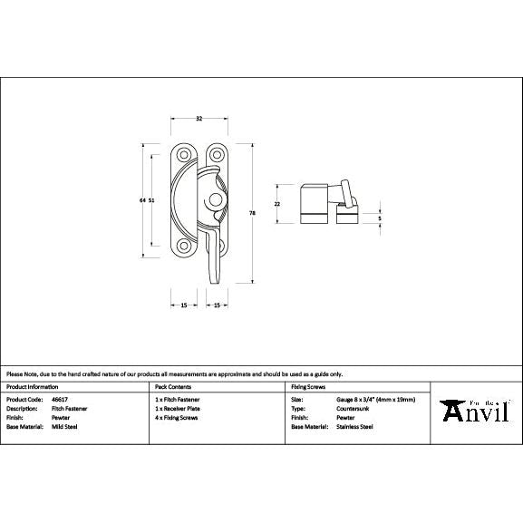 From The Anvil - Pewter Fitch Fastener - 46617 - Choice Handles