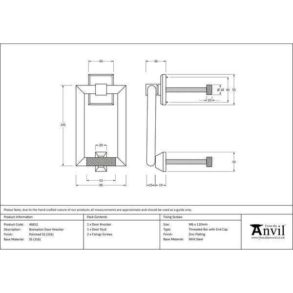 From The Anvil - Polished Marine SS (316) Brompton Door Knocker - 46652