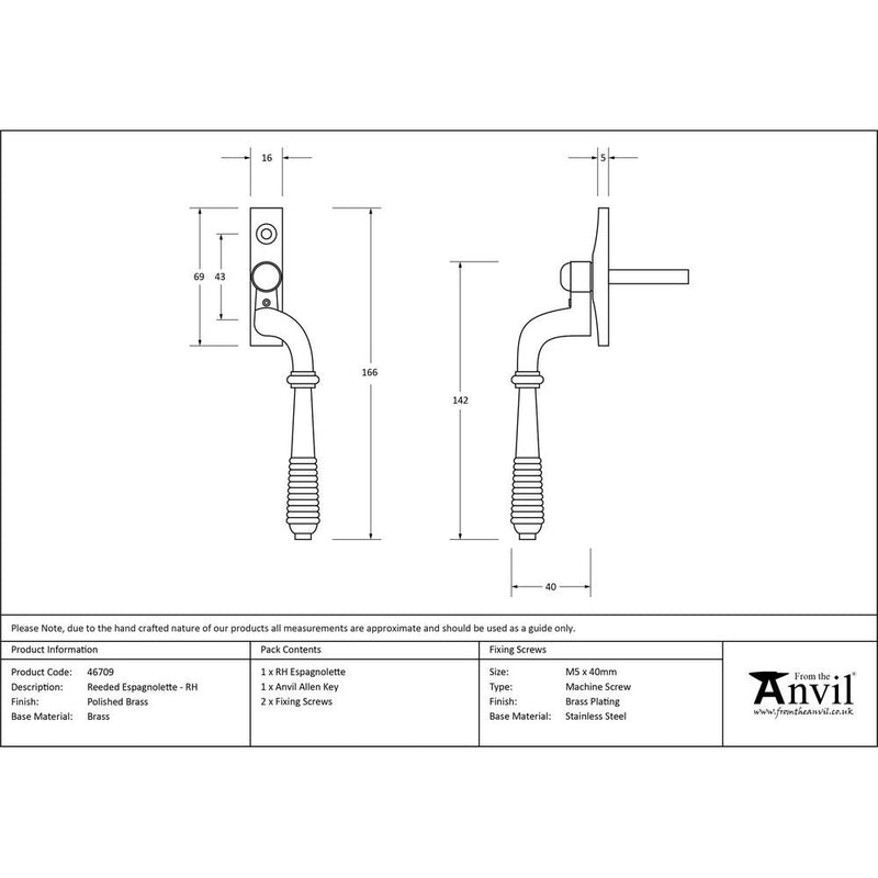 From The Anvil - Reeded Espag - RH - Polished Brass - 46709