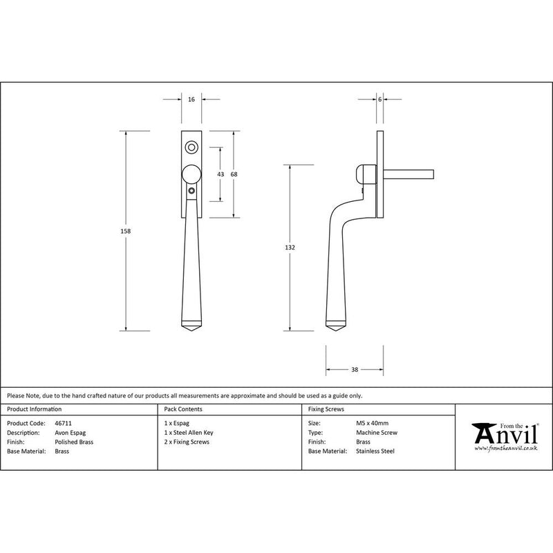 From The Anvil - Avon Espag - Polished Brass - 46711