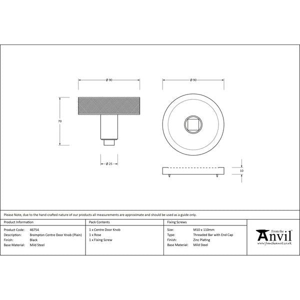 From The Anvil - Black Brompton Centre Door Knob (Plain) - 46754