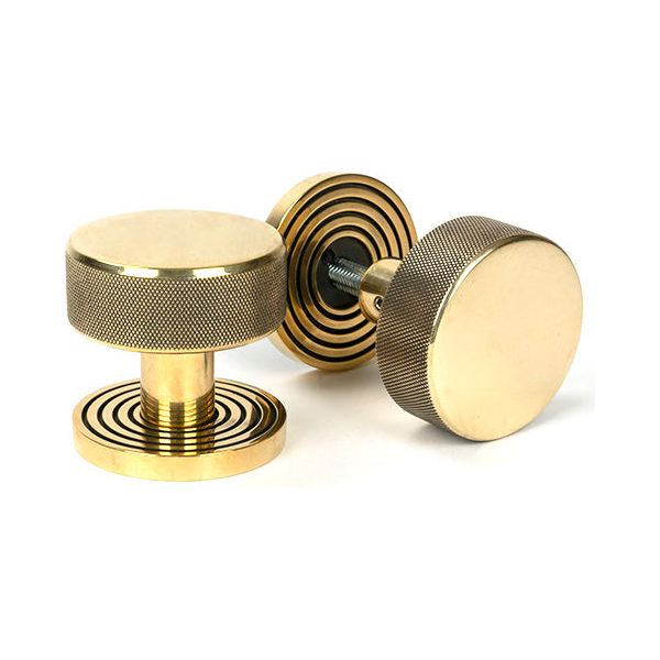 From The Anvil - Aged Brass Brompton Mortice/Rim Knob Set (Beehive) - Aged Brass  - 46776 - Choice Handles