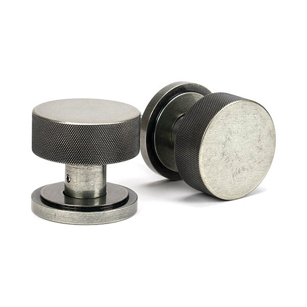 From The Anvil - Pewter Brompton Mortice/Rim Knob Set (Art Deco) - Pewter Patina  - 46803 - Choice Handles