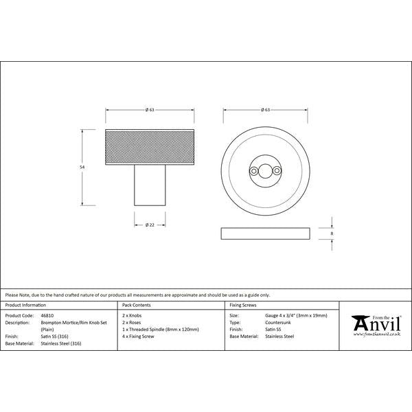 From The Anvil - Satin Marine SS (316) Brompton Mortice/Rim Knob Set (Plain) - Satin Marine SS (316)  - 46810