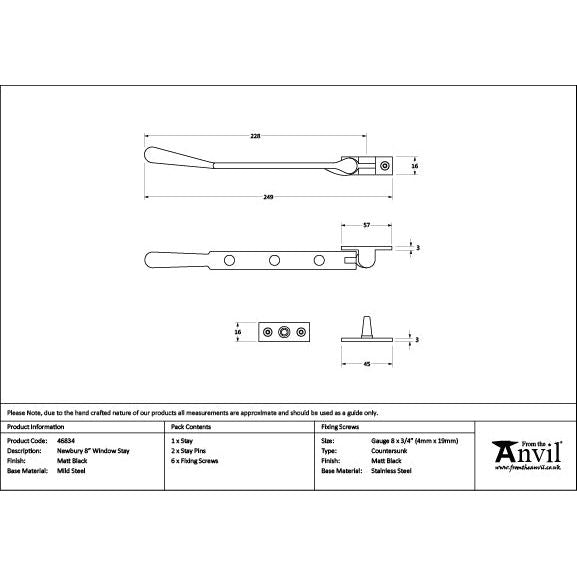 From The Anvil - Matt Black 8" Newbury Stay - Matt Black  - 46834 - Choice Handles