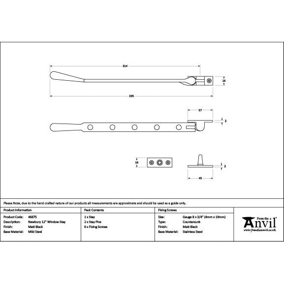 From The Anvil - Matt Black 12" Newbury Stay - Matt Black  - 46875 - Choice Handles