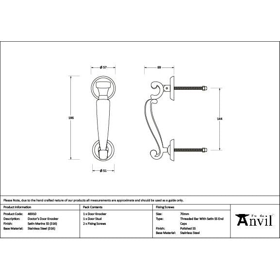 From The Anvil - Satin Marine SS (316) Doctor's Door Knocker - 46910
