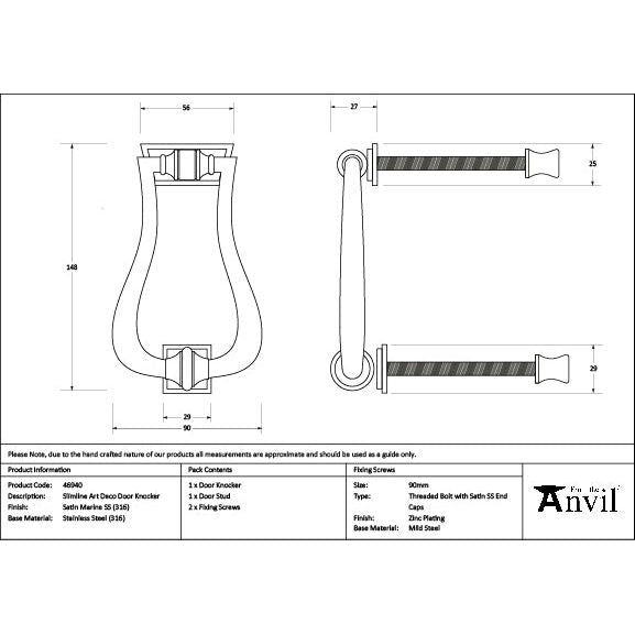 From The Anvil - Satin Marine SS (316) Slimline Art Deco Door Knocker - 46940