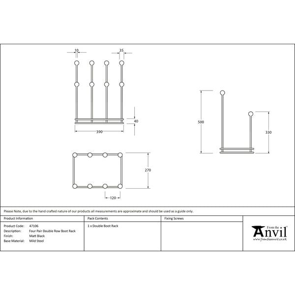 From The Anvil - Matt Black Four Pair Boot Rack - Matt Black  - 47106