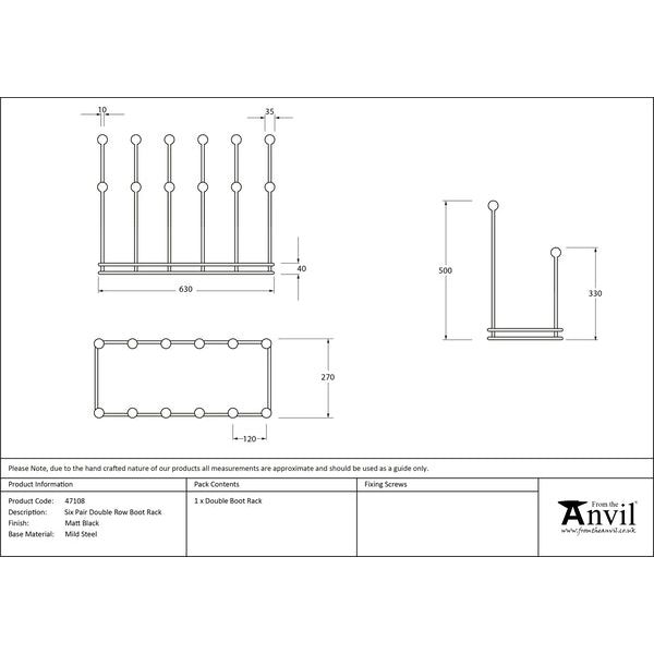 From The Anvil - Matt Black Six Pair Boot Rack - Matt Black  - 47108