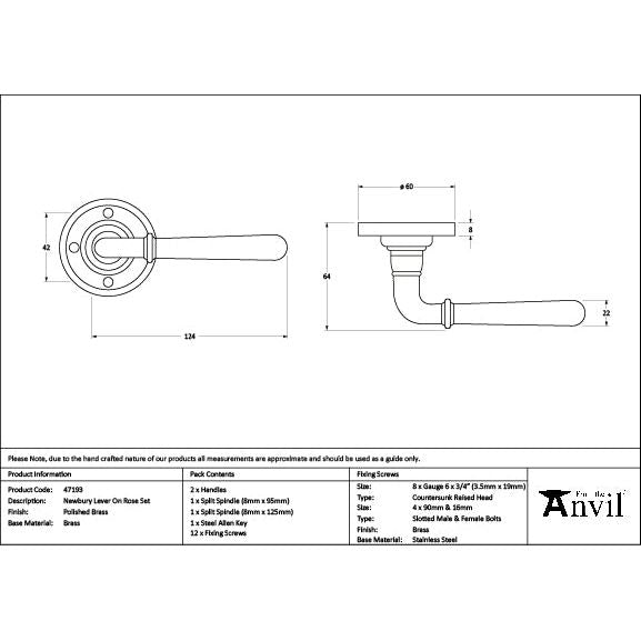 From The Anvil - Polished Brass Newbury Lever on Rose Set - 47193 - Choice Handles