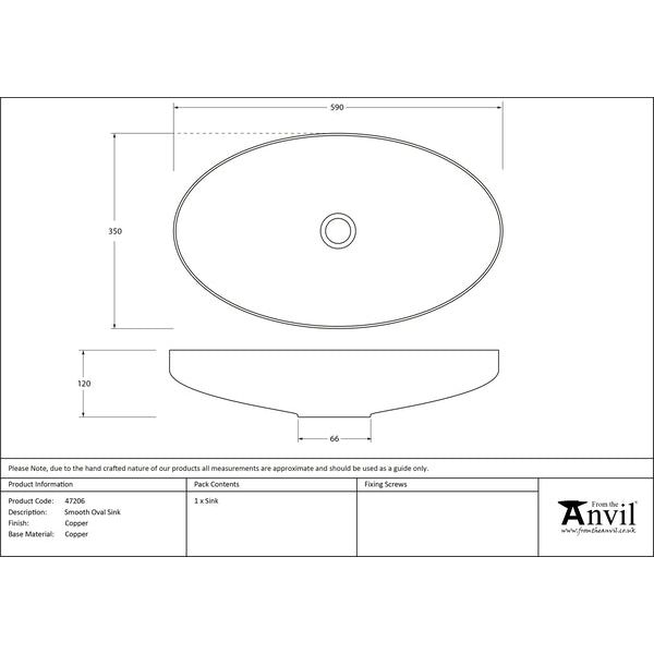 From The Anvil - Smooth Copper Oval Sink - Smooth Copper  - 47206