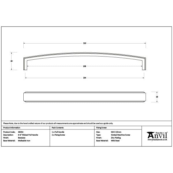 From The Anvil - 9" Ribbed Pull Handle - Beeswax - 48354 - Choice Handles